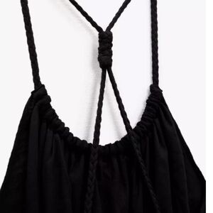 NWOT Zara Braided Open Back Strap Midi Maxi Sun Dress Black Boho Grunge Womens M